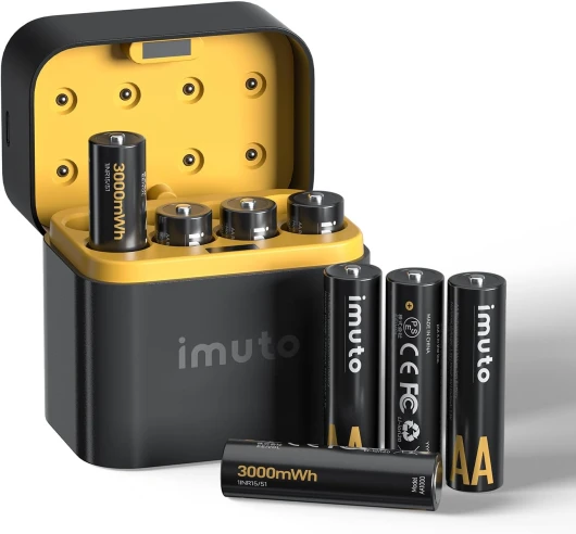 Rechargeables Piles AA 1,5V Lithium（Lot de 8 Piles and Chargeur de Batterie），3000mWh,1600 Cycles, adaptées aux appareils Photo numériques,pour Le Sport et à l'extérieur AA1000