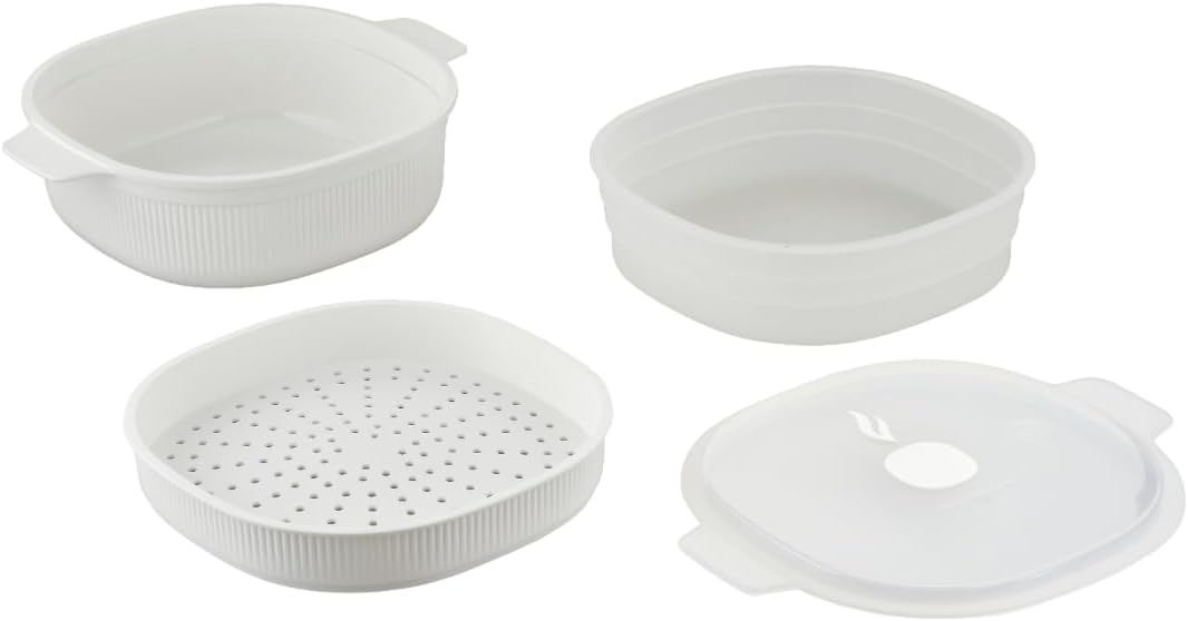 CARE+PROTECT Cuiseur Vapeur pour Micro-Ondes - Récipient Idéal et sain pour la Cuisson à la Vapeur - Servir et Conserver - Sans BPA - 4 L avec 2 Plateaux