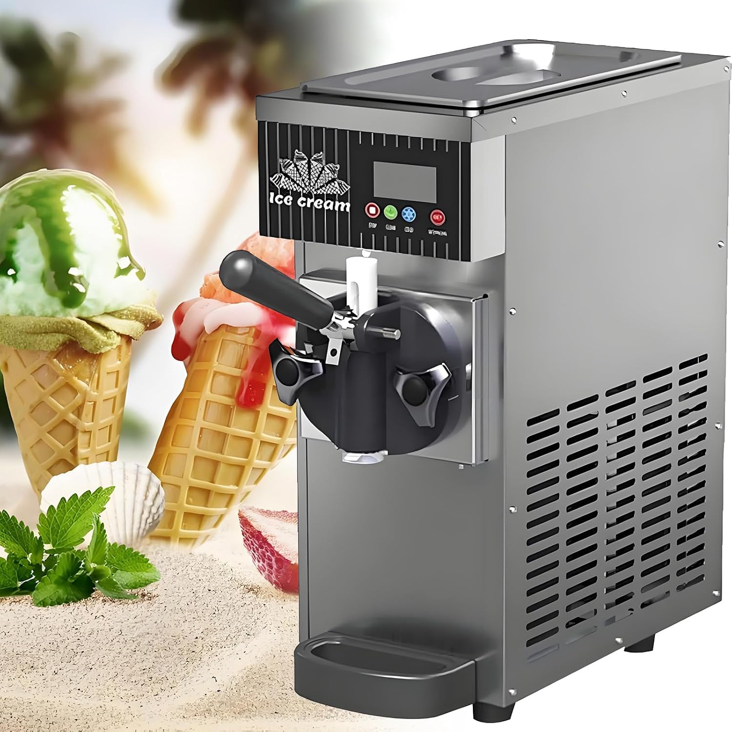 ZYLDDS Machine à Glace Italienne pour la Maison, Machine à Glace Italienne Commerciale, Machine à Glace Italienne pour Snacks d'été, cafés, Machines à Glace Italiennes de Bureau Grey Gris