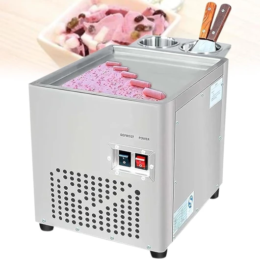 Sorbetière, Machine à Glace Roulée Frite, Machine à Glace Roulée Professionnelle en Acier Inoxydable avec 2 Raclettes, pour la Fabrication de Glaces, Rouleaux de Glace