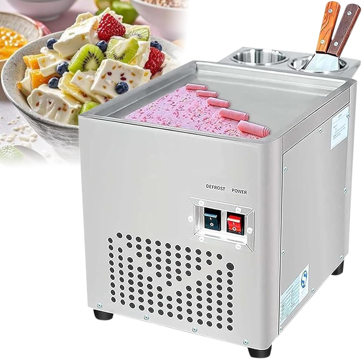 ExoticaBlend Machine à Glace Roulée Professionnelle, Machine à Glace Roulée Frite, Machine à Glace Roulée Sautée en Acier Inoxydable, Machine à Crème Glacée pour Bars, Cafés et Pâtisseries