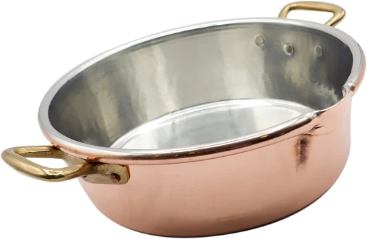 Pot à Risotto en cuivre étamé - 26 x 8 cm, 2,8 l, Casserole basse, Pot à Risotto en cuivre, 2 poignées en laiton, bec verseur pratique, Utiliser des louches en bois, Fabriqué en Italie 26 cm