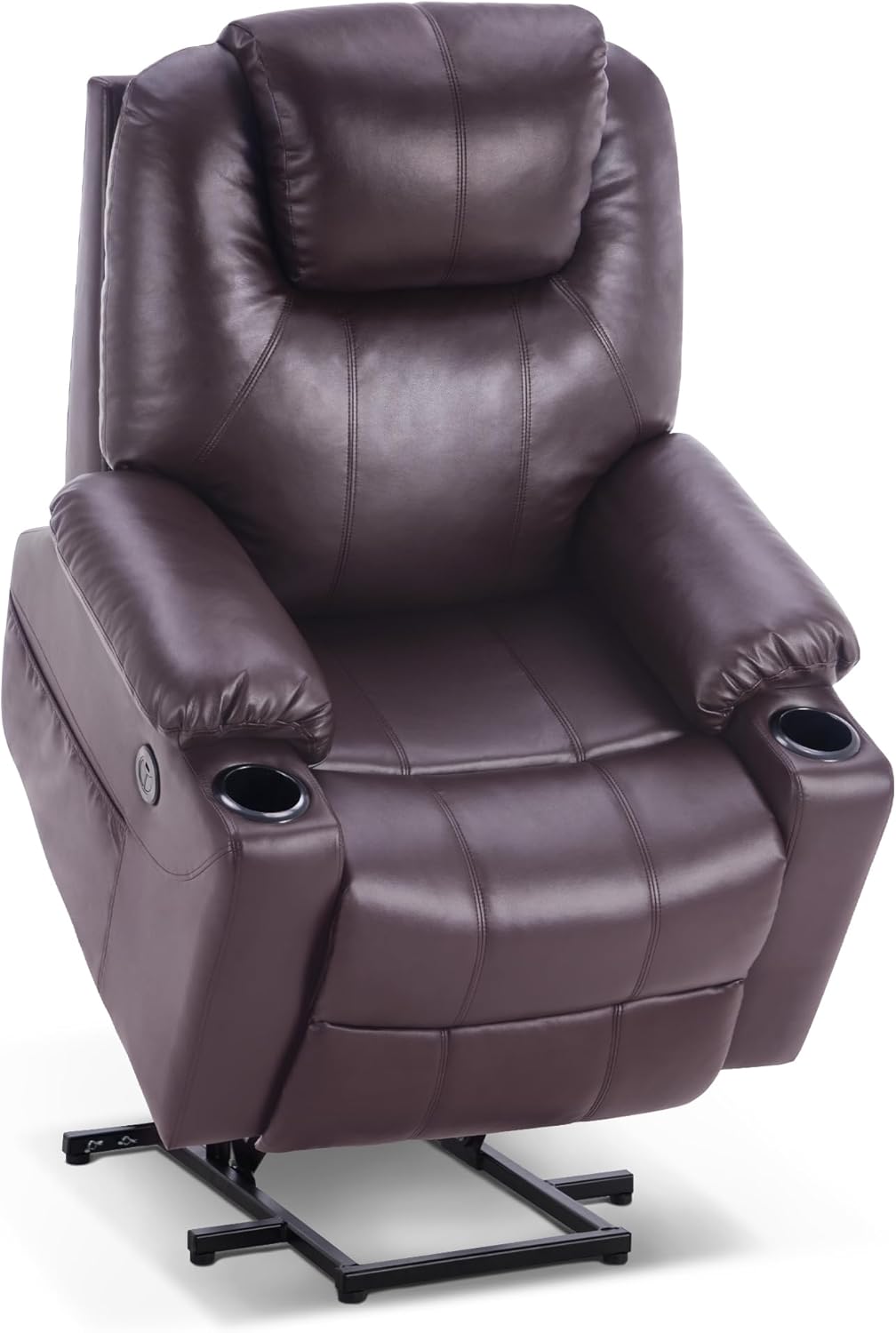 Fauteuil Relax avec Aide à la levée électrique, Fauteuil Relax avec Fonction Inclinaison jusqu'à 140°, Massage et Chauffage, avec Port USB, 7040 (Marron-Similicuir)
