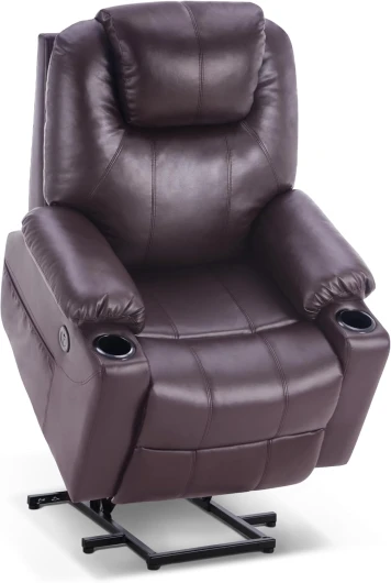 Fauteuil Relax avec Aide à la levée électrique, Fauteuil Relax avec Fonction Inclinaison jusqu'à 140°, Massage et Chauffage, avec Port USB, 7040 (Marron-Similicuir)
