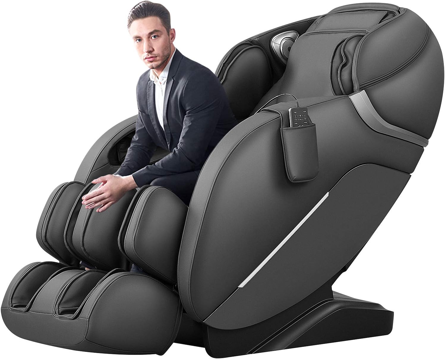 Violissima Fauteuil de Massage Complet, Fauteuil de Massage Shiatsu Inclinable à Gravité Zéro, Rail SL, 12 Modes de Massage Automatiques, Chauffage Lombaire, Rouleaux pour Les Pieds, Bluetooth Noir