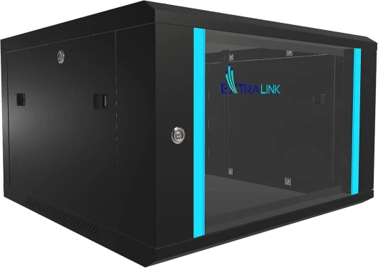 Extralink Baie de Brassage 19 Pouces 6U - Armoire réseau 450mm de Profondeur pour Montage Mural ou au Sol, Charge admissible 60kg, Porte en Verre trempé, Ouverture Frontale et arrière, Noir 6U 450MM PROFONDEUR, NOIR