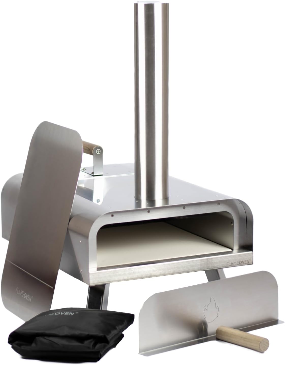 Four à Pizza Extérieur au Feu de Bois ● Conçu en France ● Acier Premium ● Surface de Cuisson XXL ● Flux d'Air Réglable ● Art Culinaire & Savoir-faire ● Housse et Pelle ● Pierre de Cuisson ● FLAMEOVEN