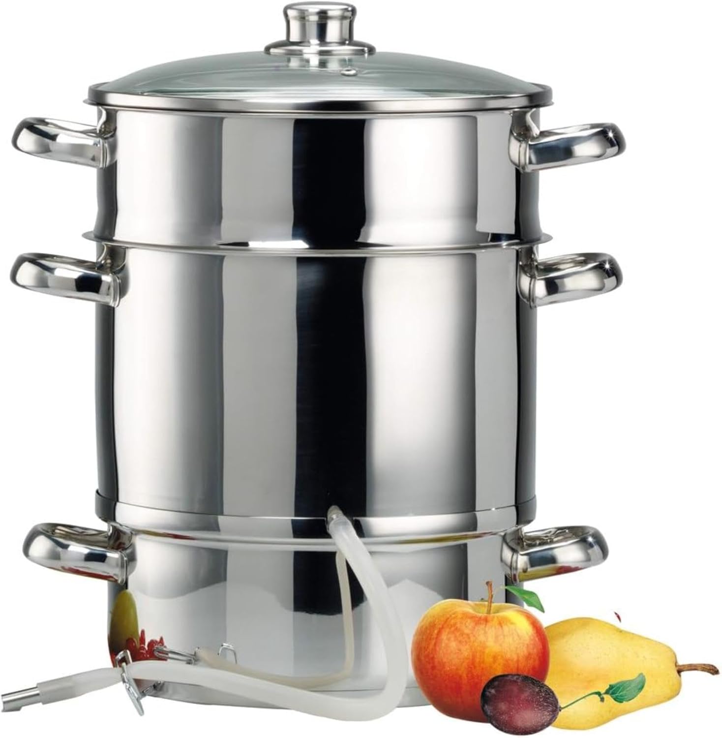 , Extracteur de jus à vapeur, en inox, Système de pression efficace pour 6-7 kg de fruits et légumes, Polyvalent pour cuisson vapeur, Tous feux, Diamètre 26 cm, Couleur argent 26 cm Unique
