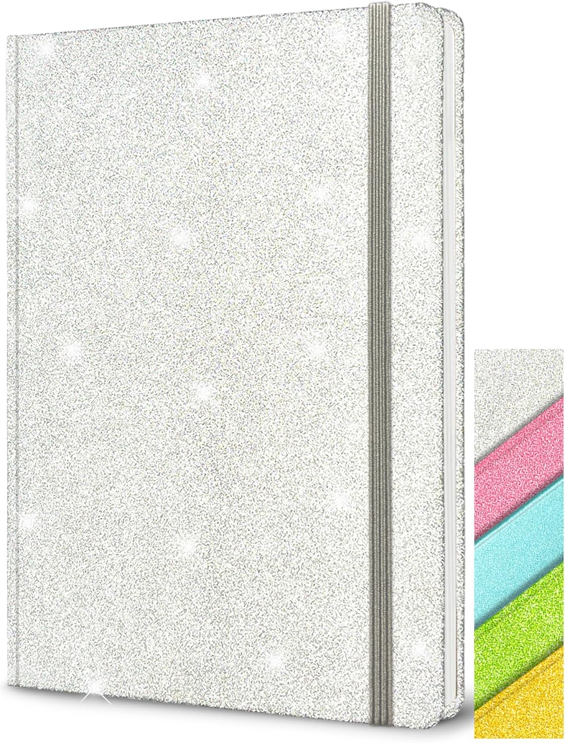 GINMLYDA Carnet de Notes A5 Argenté Ligné, 21x14,5cm 80 Feuilles Cahier à Glitter Brillante Journal intime Fille Adolescent Femme Petit Cadeaux - Les Paillettes Fines ne se Décollent Jamais