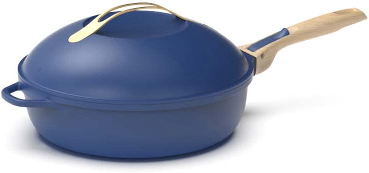 COOKUT - La Fabuleuse poêle 8 en 1 – Un seul ustensile qui remplace poêle, casserole, sauteuse - Avec 2 poignées amovibles, panier vapeur/friture, spatule en bois - SAPHIR 28cm