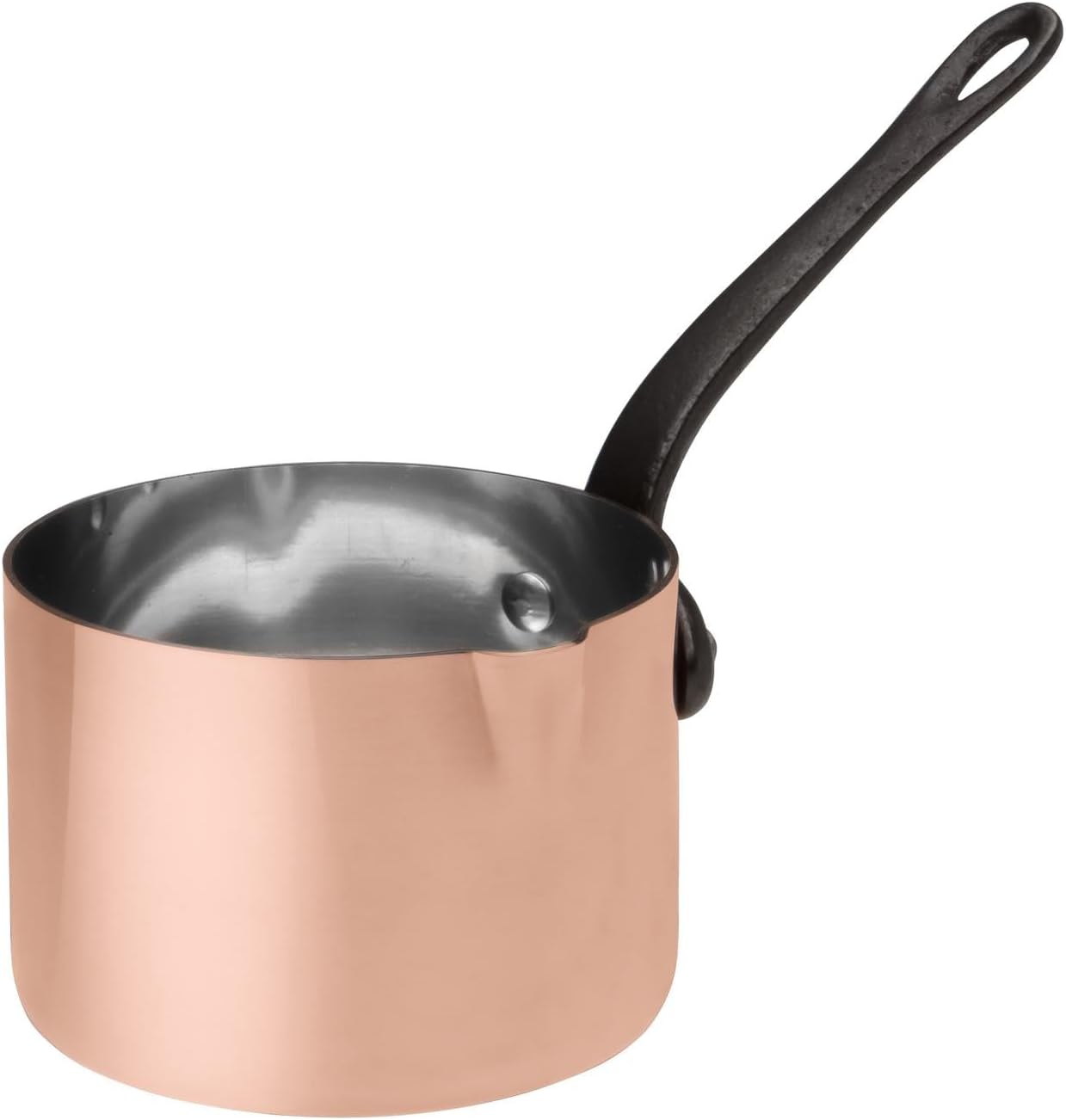 Saucière, Petite Casserole - en Cuivre Massif, Intérieur Étamé - Spécial Gaz - Manche Fixe en Fonte - Bec Verseur - Design Traditionnel Français Made in Alsace - Ø11cm - Cuivre 0.8 Litres