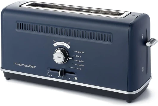 Riviera&bar - Grille Pain Expert Bleu Inox, 1010W, 5 Programmes, 7 Niveaux de Brunissement, Fente Extra Longue, 2 tranches longues ou plusieurs petites (jusqu'à 4 tranches)