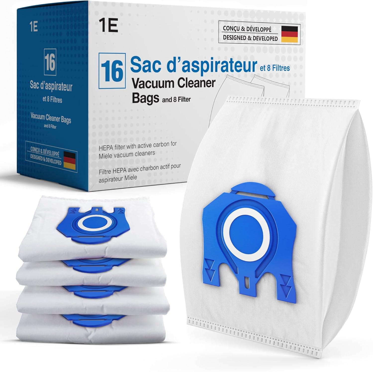 Lot de 16 sacs d'aspirateur pour Miele [Complete C2 & C3, Classic C1] Remplace GN avec 4 filtres moteur et 4 filtres d'évacuation [S8000, S5000, S2000, S800 & S600]