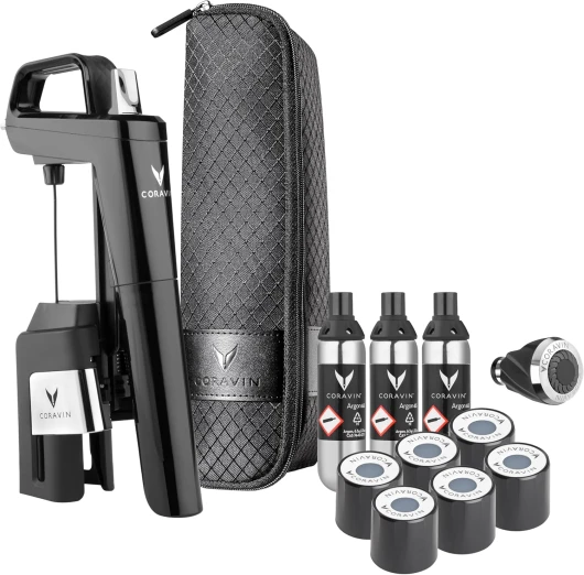 Timeless Six+ Système de Préservation du Vin - Facile à Utiliser, Protège Le Vin de l’Oxydation Pendant Plus de 2 Ans- Aérateur & Housse de Voyage Inclus, Noir Piano