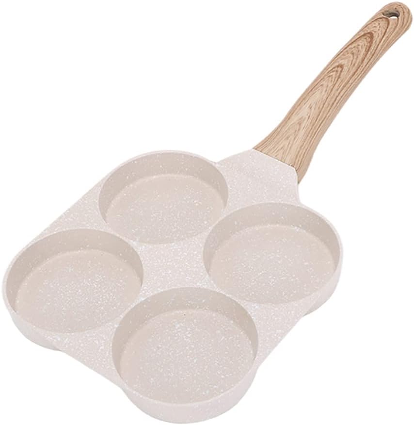 Poêle à Pancakes Induction, Poêle à 4 Trous Antiadhésive Poêle à Omelette en Aluminium pour Petit-déjeuner - Blanc Blanc sans couvercle