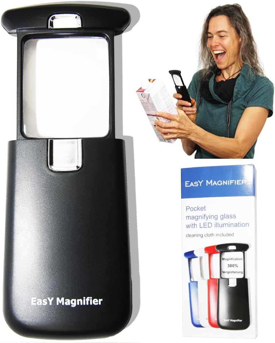 Petite Loupe de Lecture Poche 3.0X avec Lumière LED; Mini Loupe Eclairante Frontale pour Malvoyant, Lentille Loupes Pliable Grossissante Lumineuse Rectangulaire de Travail; Cadeu