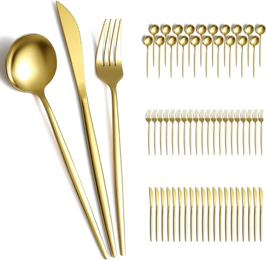 Evanda Ensemble de couverts or 60 pièces pour 20 personnes, couverts en acier inoxydable plaqué or titane, couteaux fourchettes cuillères couverts pour mariage, fête, lavable au lave-vaisselle - 2 - 60 Pièces B