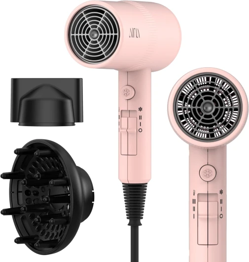 Sèche-cheveux avec diffuseur, sèche-cheveux pour femmes - Technologie ionique avancée, revêtement en céramique - Fonction Cold Shot et Turbo Heat pour un séchage rapide et un éclat 230v~ Rose