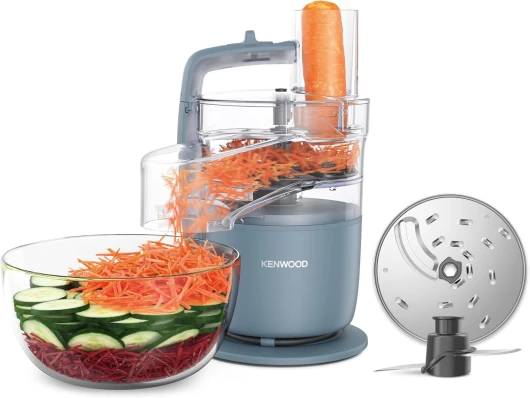 MultiPro Go FDP22.​130GY, Processeur Alimentaire Compact de Cuisine de 30cm de Haut, pour Couper, Râper, Mixer et Pétrir la Pâte, avec Express-Serve dans la Poêle, Récipient 1,3 l, 650W, Bleu