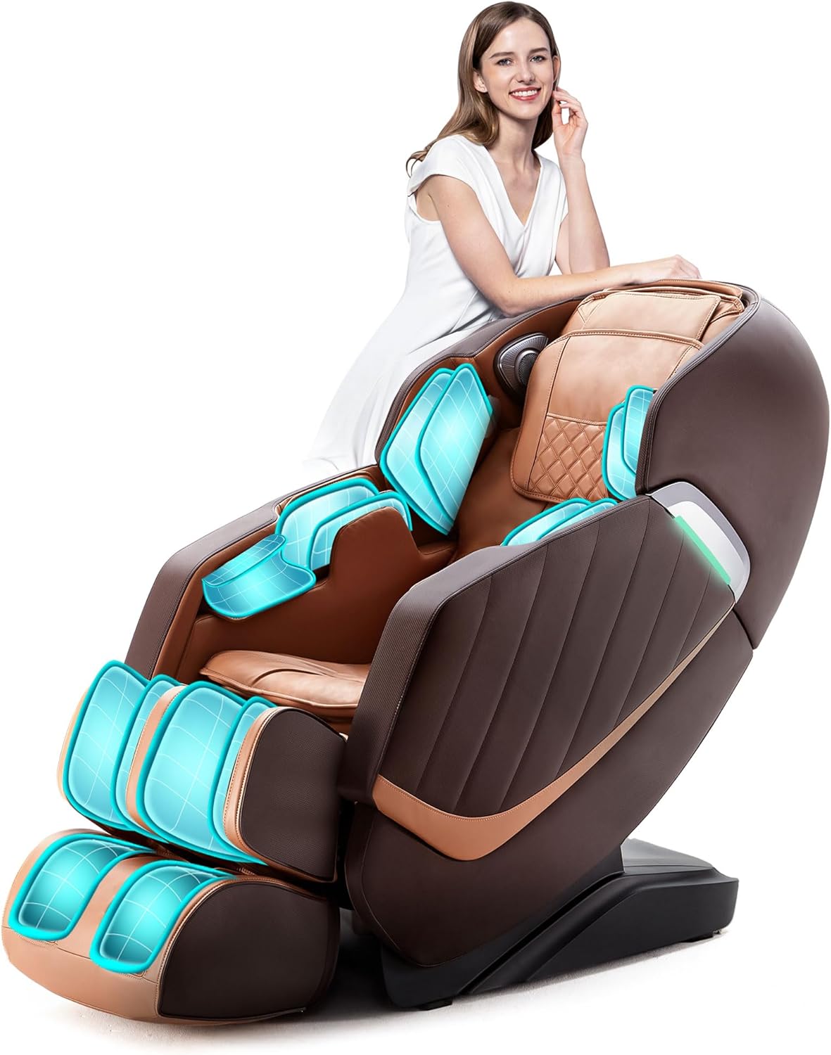 Fauteuil de Massage pour Tout Le Corps - Chaise de Massage Intelligente Zero Gravity - Mains robotiques 3D avec Rail SL - Fauteuil de Relaxation Bluetooth-Brun Marron