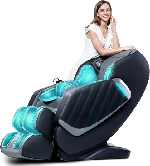 Fauteuil de Massage pour Tout Le Corps - Chaise de Massage Intelligente Zero Gravity - Mains robotiques 3D avec Rail SL - Fauteuil de Relaxation Bluetooth - Noir Métallique