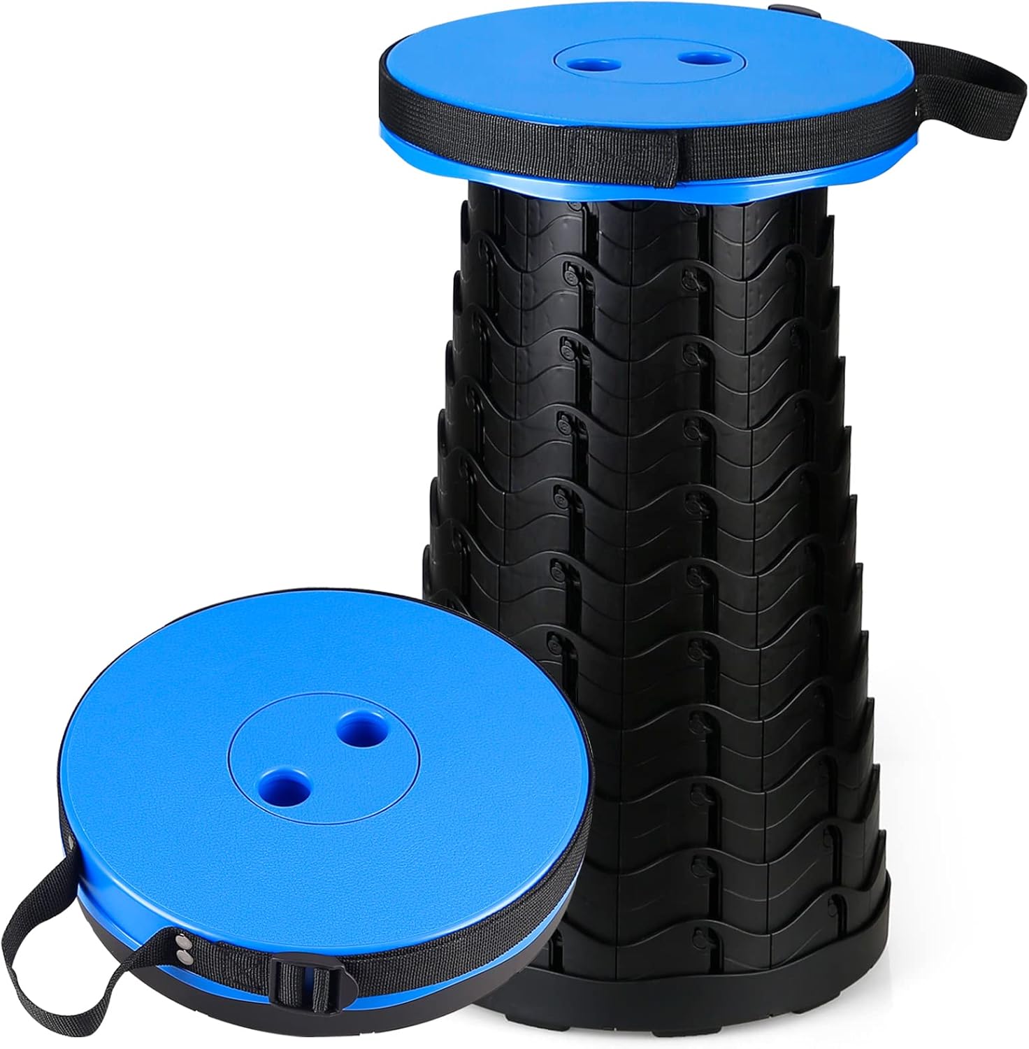 Auspicious Tabouret Pliant Portable - Tabouret de Camping Rétractable, Petit Tabouret Télescopique pour La Pêche/BBQ/Intérieur/Activités Plein air, Maxi Charge 397 LB,Hauteur Réglable(Bleu)