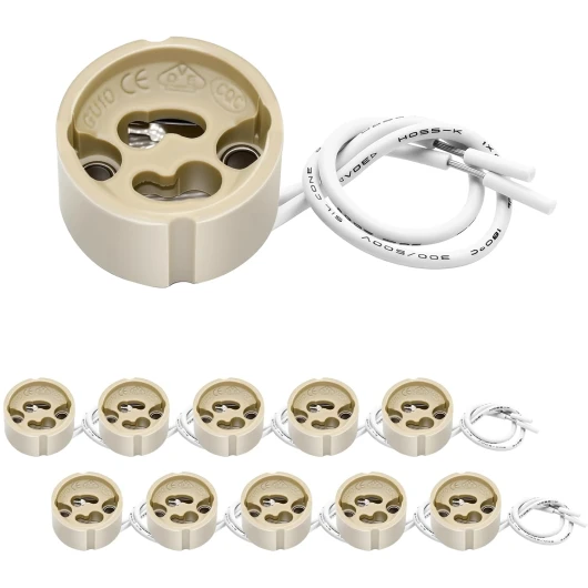 Lot de 10 Douilles GU10 Céramique avec Câble de 12 cm en Silicone, Culot pour Ampoule GU10 LED et Halogène, 0-250V, 200W Max GU10-10er-Pack