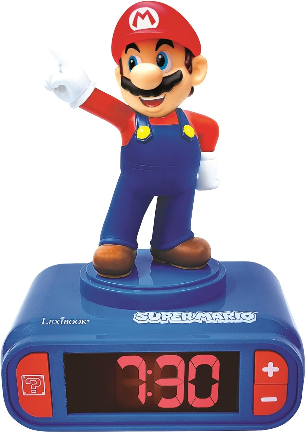, Super Mario, Réveil veilleuse Mario, Personnage Lumineux, Choix de 6 alarmes, 6 Effets sonores, Horloge, Réveil pour garçon et Fille, Snooze, Bleu/Rouge, RL800NI Super Mario - Mario