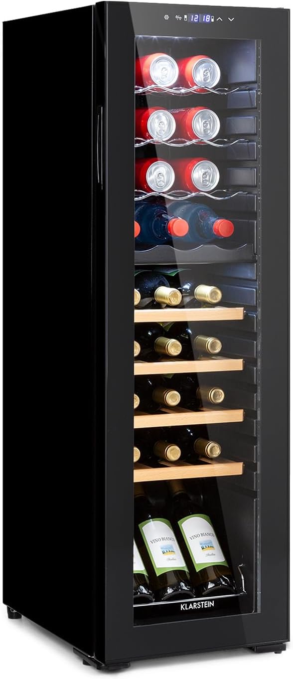 Bodega - cave à vin deux zones, porte vitrée, 74 l 27 bouteilles - noir, (HEA-Bodega-27) 74 L / 27 Bouteilles Noir