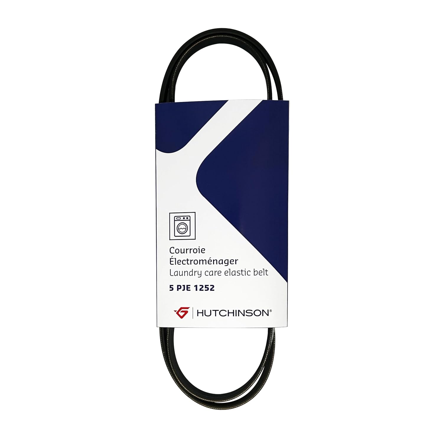 Courroie lave-linge-Poly V 5PJE1252- Electroménager- Courroie élastique - Qualité et origine constructeur - Longueur : 1252 mm / Largeur : 5 dents