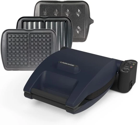 Gaufrier Premium, 1200W, 3 jeux de plaques inclus (Gaufre, Gaufrette & Croque Monsieur), Fabriqué en France, Réversible sur son socle, Cuisson personnalisé, Multifonction, 019642