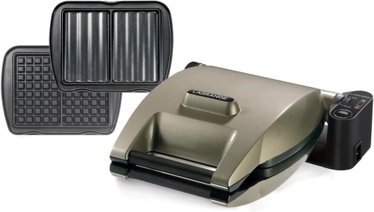 Gaufrier Premium, 1200W, 2 jeux de plaques inclus (Gaufre & Croque Monsieur), Fabriqué en France, Réversible sur son socle, Cuisson personnalisé, Plaques amovibles, Multifonction, 019422