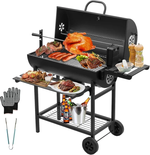 Chariot à Barbecue de Bois,Grill à Charbon avec Couvercle, Thermomètre,Tiroir à Cendres,Gants anti-brûlures, Évent Réglable,Grand Barbecue au Charbon de Bois Avec porte - poulet Scb-23-kjj