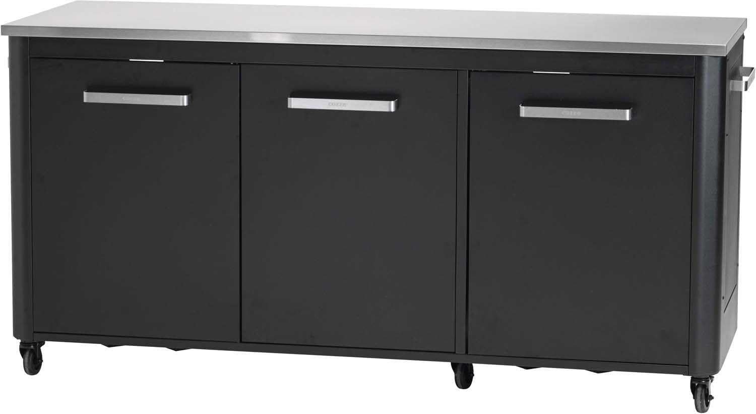 Table d'extérieur avec 3 Portes et 6 roulettes en Acier Inoxydable/Noir/Gris 3 portes B180 x T60 x H90 cm