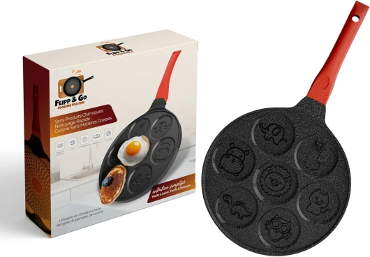 FLIPP & GO COOKING FOR FUN Poêle à Pancakes, Poele a Pancakes Induction, Poele Anti Adhesive, Adaptée à Tous les Types de Cuisine Conception Amusante pour les Enfants, Poêle à Crêpes, 26 cm