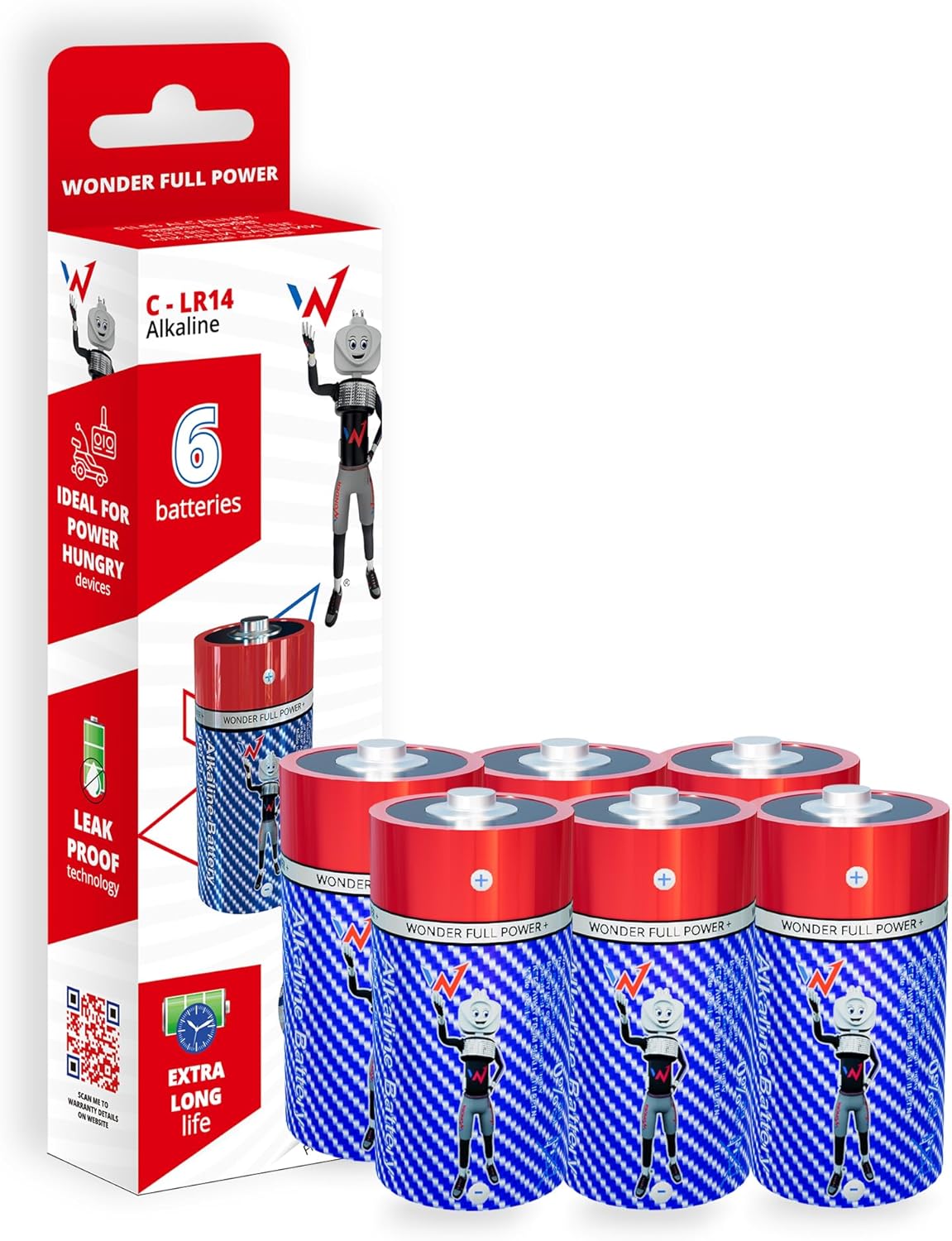 Onder Full Energy - Pack de 6 Piles Alcalines C/LR14 1,5V - Longue Durée, Anti-Fuite, sans Plastique - Idéales pour Radios, Lampes, Jouets, Balances, Équipements Pro, Usage Domestique ou Quotidien Pack 6 Type C