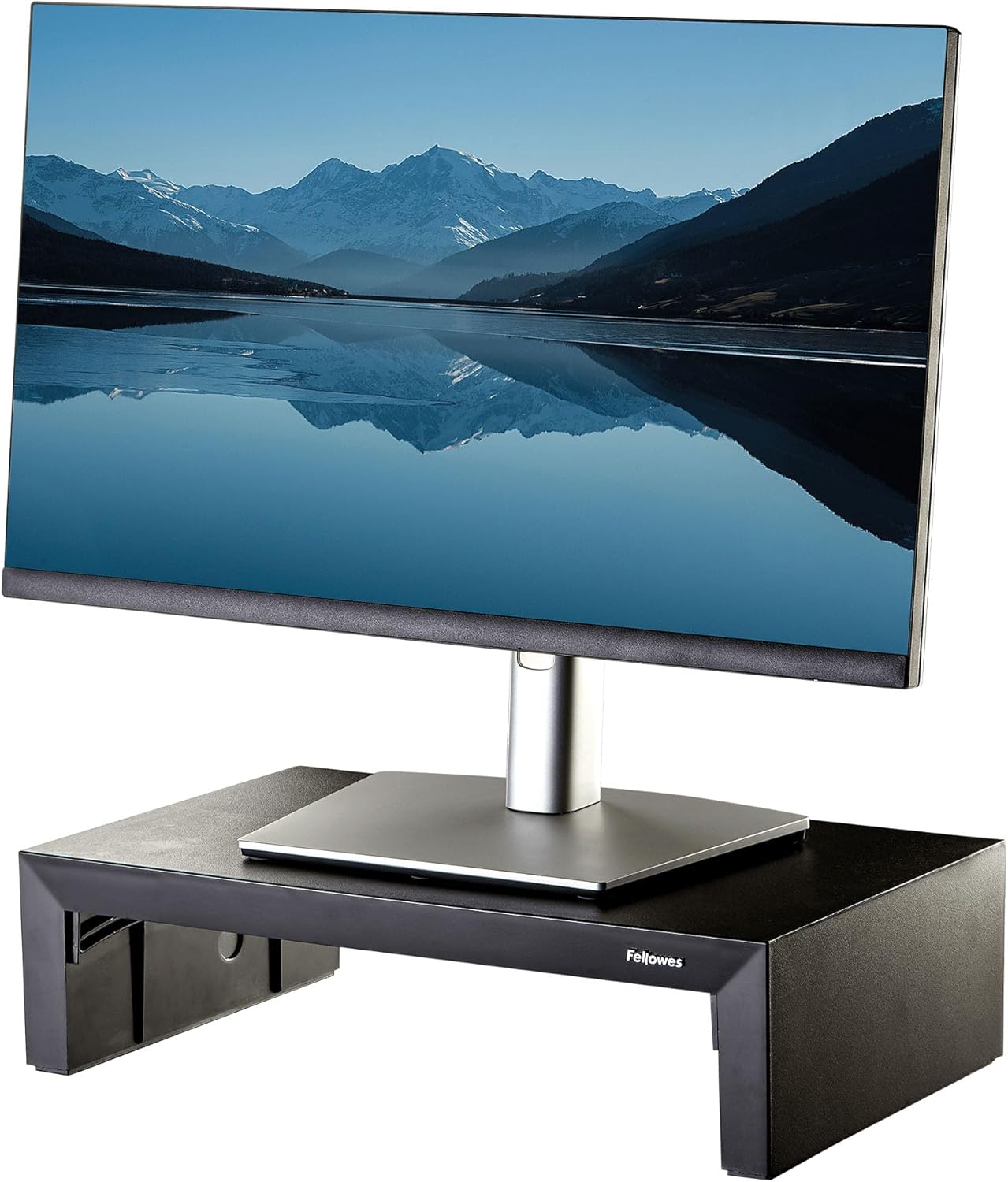 Support d’écran Everyday Plus – Noir – 3 hauteurs réglables, Espace de Rangement – Ergonomique – pour PC, iMac, Ordinateurs Portables – Charge Max 18 kg