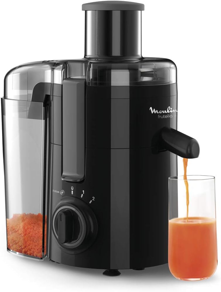 Frutelia Plus Centrifugeuse, 950 ml, 350 W, 2 vitesses, Goulot 6 cm, Filtre inox, Compact, Jus maison de fruits et légumes JU370810, Noir 350W / 2 vitesses - 950ml