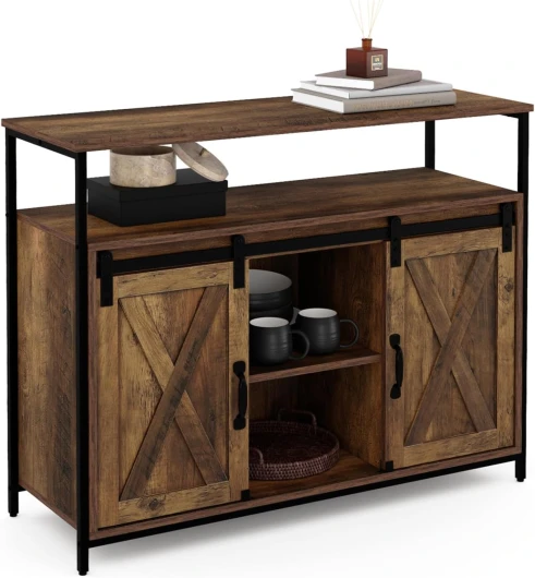Buffet 2 Portes Grange coulissantes 100 cm Montreal Bois Effet Vieilli Design Industriel