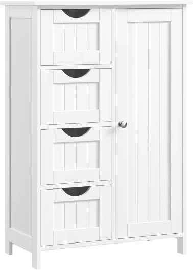 Meuble Salle de Bain Rangement, Armoire Gain de Place, Commode, avec 4 Tiroirs, Placard avec Porte, Étagère Réglable, 30 x 55 x 82 cm, Blanc Nuage LHC41W Blanc Nuage 4 Tiroirs (30P x 55L x 82H cm)
