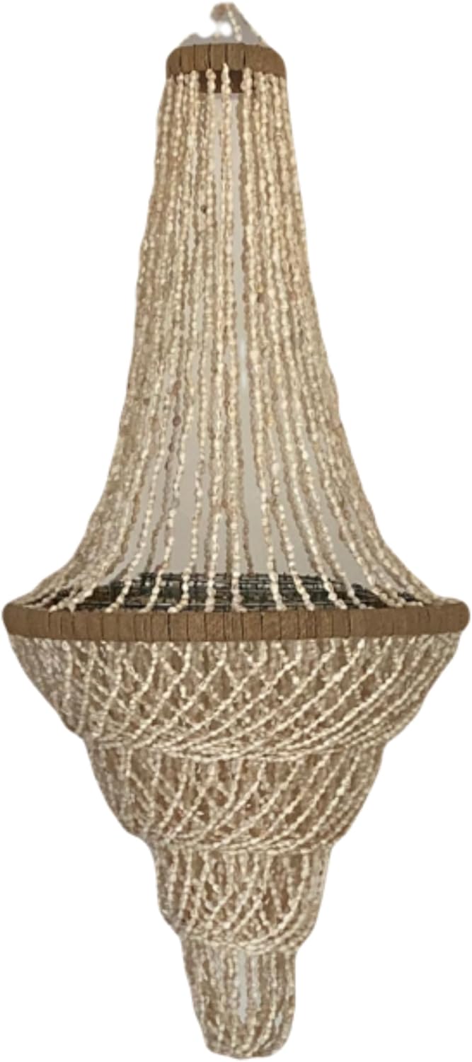 Générique Lustre Artisanal - Coquillage, Fait Main à Bali, Luminaire Décoratif – Suspension Bohème Balinaise – Éclairage Naturel & Élégant pour Salon, Chambre ou Terrasse