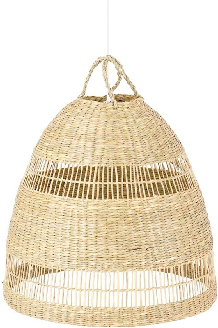 BarcelonaLED Suspension de Plafond en Osier Naturel Bohème Rustique Nordique Abat-Jour Rotin Bois de Bambou avec Douille E27 Blanche pour Salle à Manger Salon