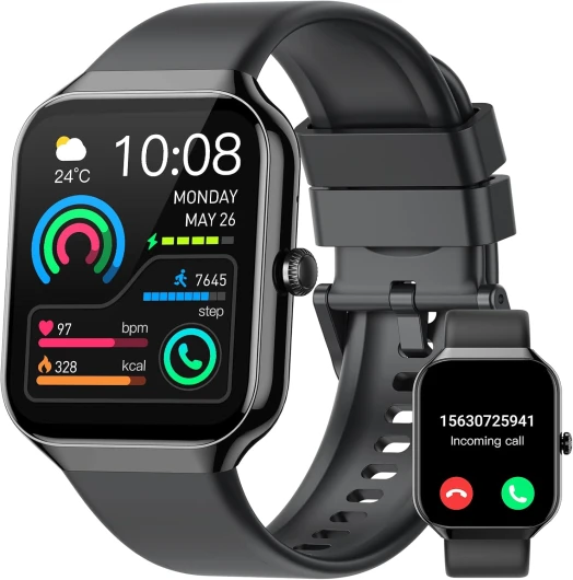 Montre Connectée Homme Femme, 1.96"HD Smartwatch avec Appel Bluetooth, 113+Sportifs Montre Sport Podometre Sommeil Moniteur Cardiofrequencemetre SpO2, Montre Intelligente Etanche IP68 pour Android/iOS M Noir