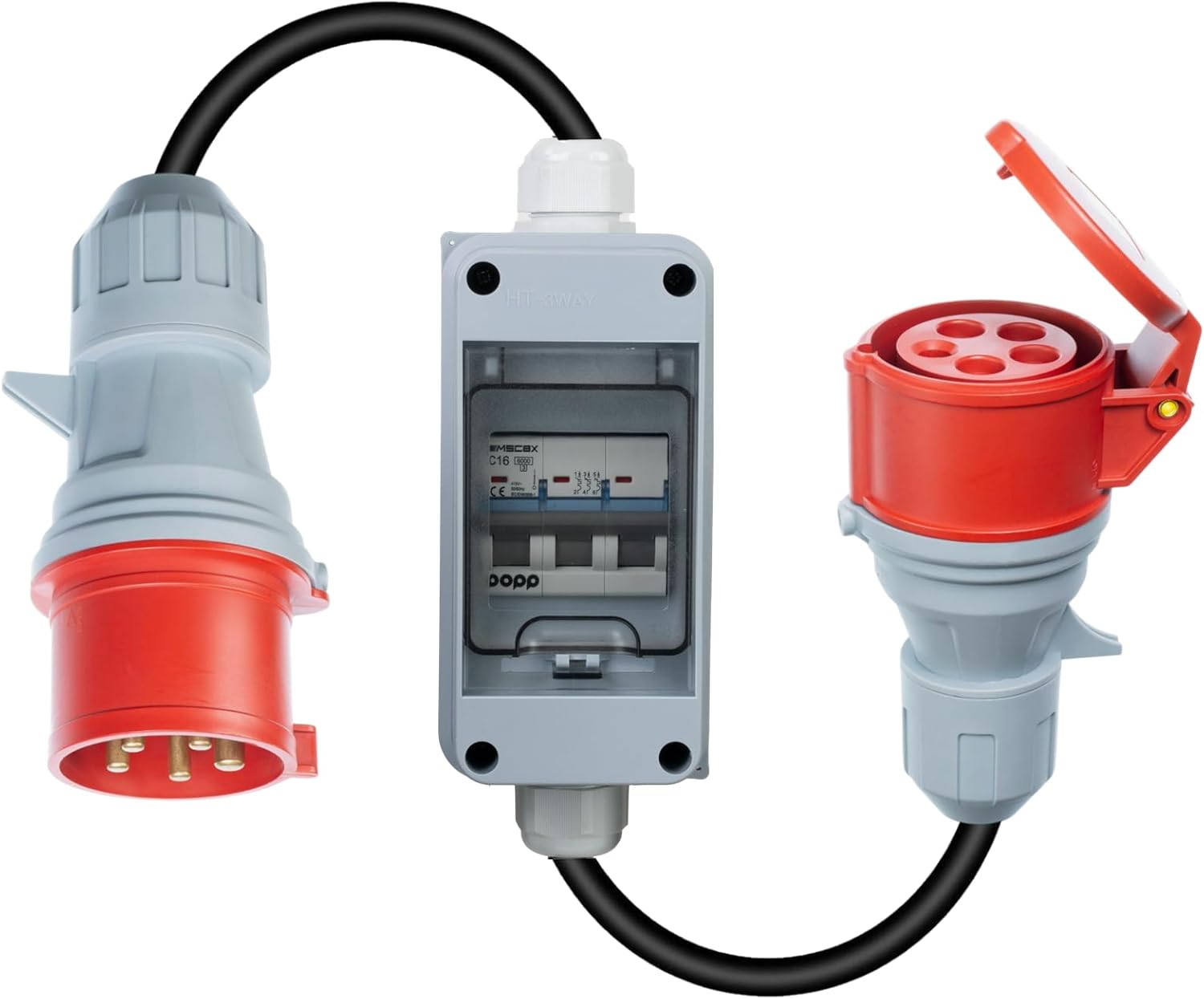 Adaptateur CEE 32A prise sur 16A prise femelle avec interrupteur LS, triphasé, 380-415V, 5 pôles, H07RN-F 5G 2,5mm² câble, IP44 étanche