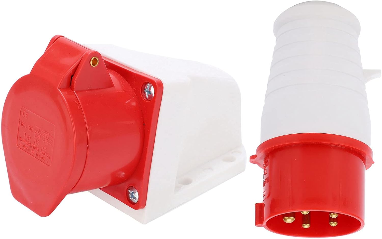 Haosie Prise Triphasée, Prise 220 V-380 V/240 V-415 V 3P+N+E, 16A 5 Broches à Prise Murale de Mise à la Terre CEE, Prise Femelle et Prise Electrique Male Usage Intérieur et Extérie