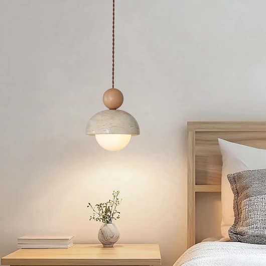 Lustre Japonais Wabi-Sabi Jaune en travertin Abat-Jour en Pierre Naturelle, Suspension en Bois luminaire Suspendu G9 Mini luminaire Nordique pour Cuisine îlot de Salle à Manger(1PC)