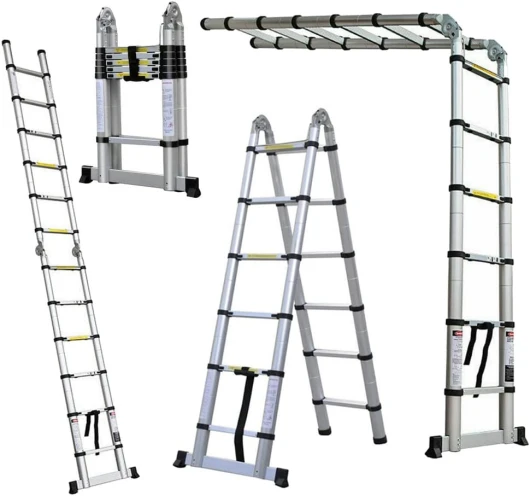 Marchepieds escamotables, échelle Télescopique, Escabeau Telescopique Pliable, Echelle Escamotable en Aluminium, Charge Max 150 kg (3,8M (1,9M + 1,9M))
