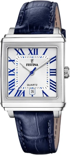 Montre pour Femme F20682/2 on The Square Boîtier en Acier Inoxydable Gris Bracelet en Cuir Bleu