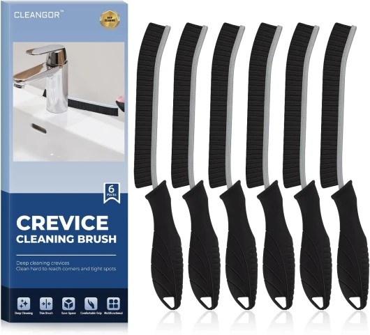 Brosse à Joints, Brosse Nettoyage Salle de Bain avec Poignée Ergonomique, Brosses à Joint Carrelage, Brosses à Récurer pour Cuisine et Fenêtre (6, Noir) Noir 6