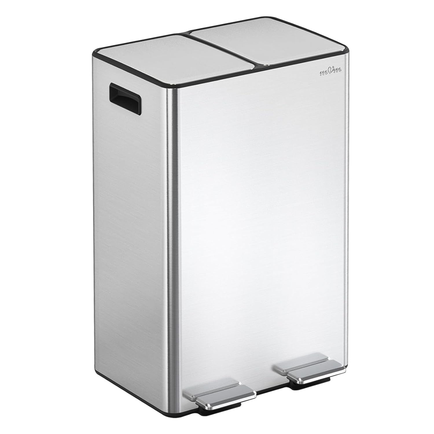 MVm Poubelle de Cuisine,2 x 30 Litres,2 Seaux Amovibles,Acier Inoxydable,2 Compartiments, Poubelle Recyclage Rectangulaire à Pédales, Couvercle à Fermeture Douce, Hermétique,Argent
